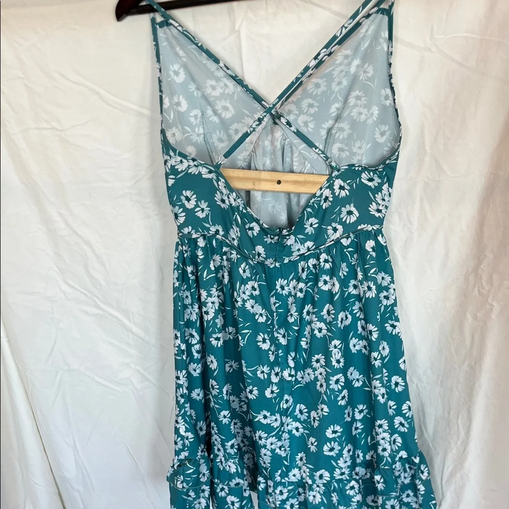 Teal Floral Print Dress - Picture 2 of 4